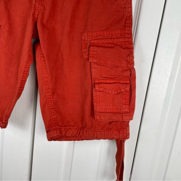 Y2K 2000s Ripstop Cargo Utility Shorts Men’s 28 Burnt Orange Tie Belted Faded - Picture 6 of 15